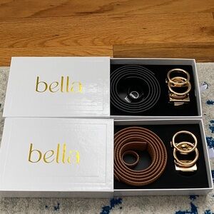 New in box real leather Bella Black and Brown Belt Set with Gold Buckles